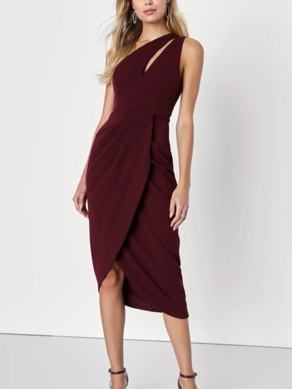Lulu's So Flirty Burgundy One-Shoulder Cutout Asymmetrical Dress